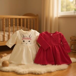 Old Navy Kids Dress Set - 18-24 Month:Cream Dress and 12-18 Month: Pink Dress